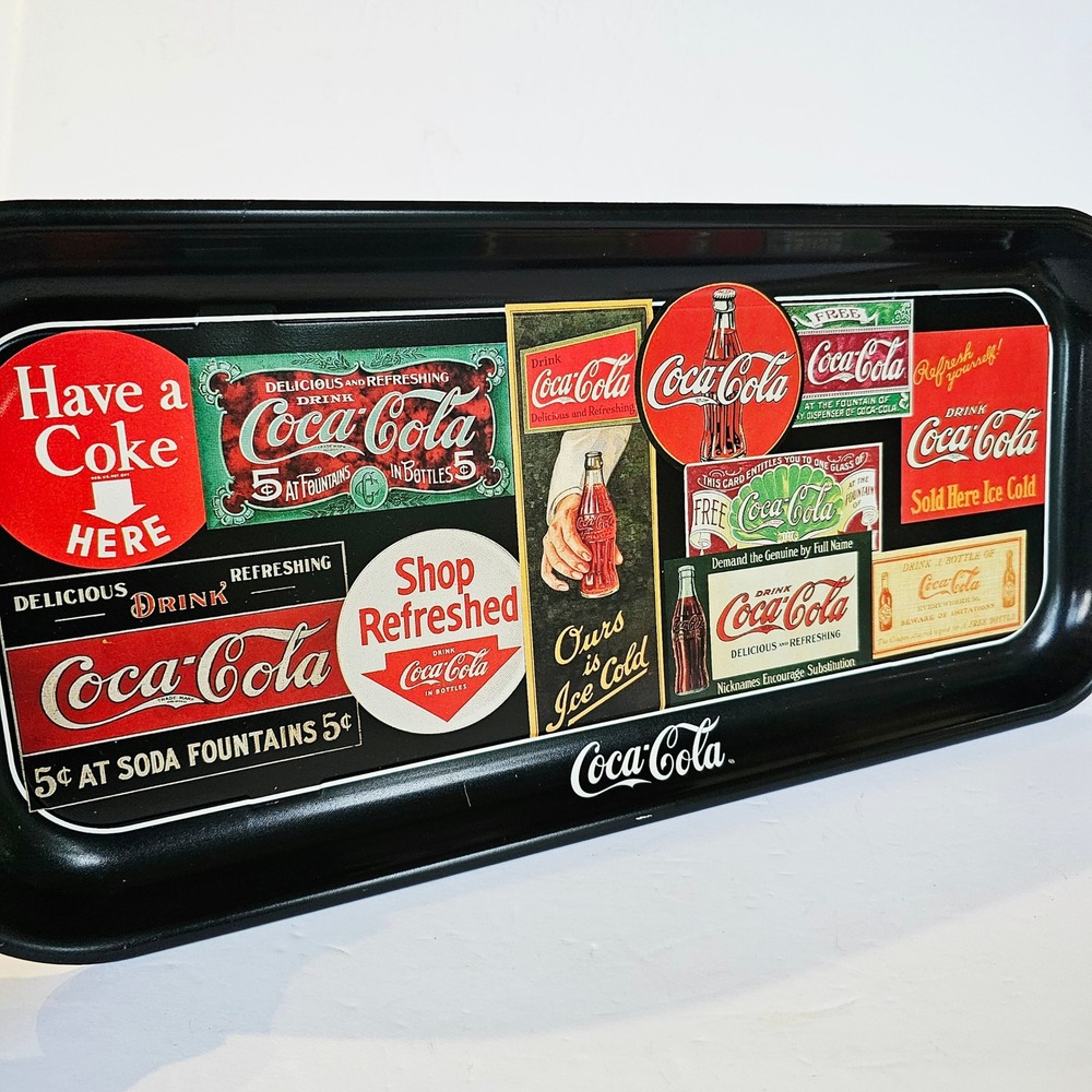 1995 Coca-Cola Tin Serving Tray Sign Art Collage Vintage Soda Memorabilia Decor